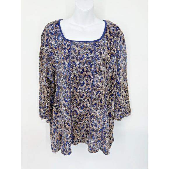CJ Banks Blouse Size 2X Lace Overlay Eclectic Maximalist Artsy Unique Feminine - Picture 1 of 7